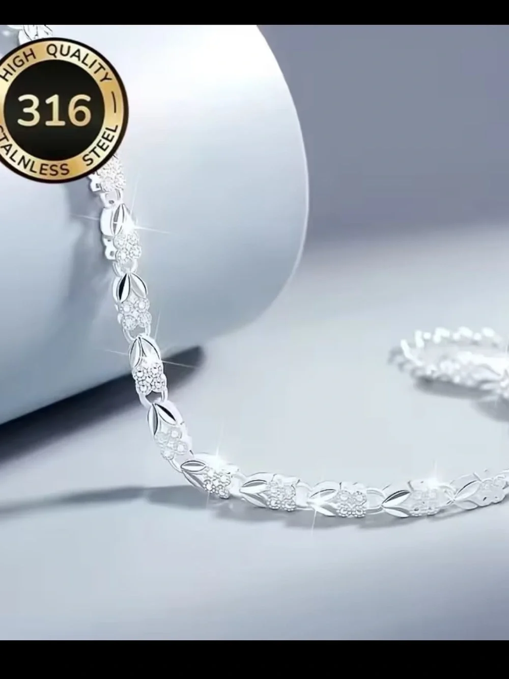 Delicate Silver Floral Link Bracelet - Polished 316 Stainless